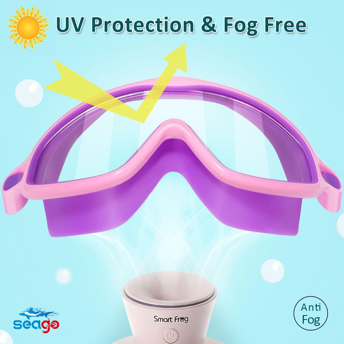 Seago Swim Goggles 2 Pack Anti-Fog Anti-UV Wide View Swimming Goggles for Kids 3-14