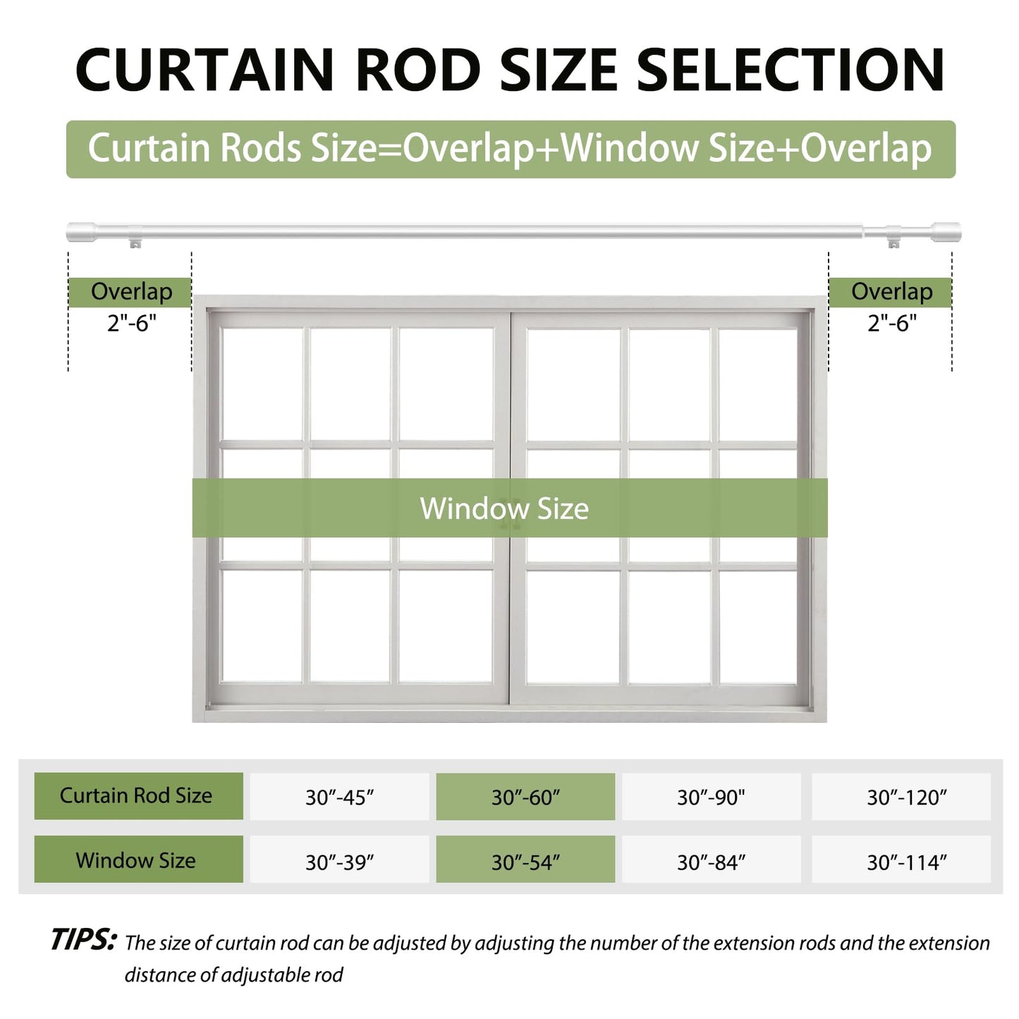 Curtain Rods 30-60 Inch, Adjustable Black Curtain Rods for Windows 2 Pack | 5/8" Diameter for 30-54 Inch Windows, Spliced Window Treatment Rod with Brackets, Long Small Rod for Bedroom, Living Room