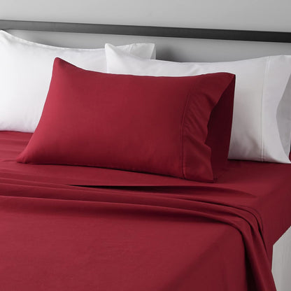 Amazon Basics Lightweight Super Soft Breathable Wrinkle-Resistant Microfiber 4-Piece Bed Sheet Set with 14-Inch Deep Pockets, Queen, Bright White, Solid