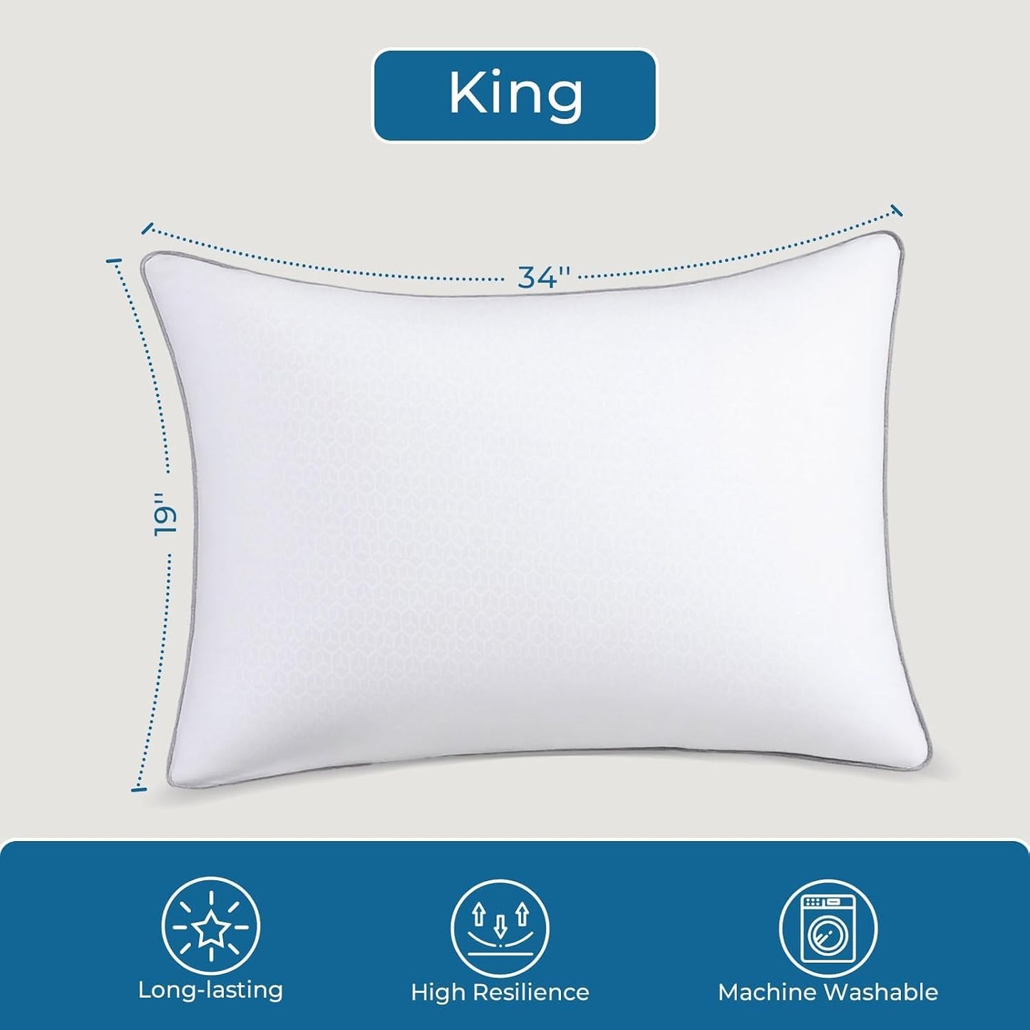 Sasttie Firm Pillows Queen Size Set of 2, Bed Pillows for Side, Back, and Stomach Sleepers - Oeko-Tex Certified Down Alternative Plump Filling - Hotel Quality and Machine Washable, 2 Pack