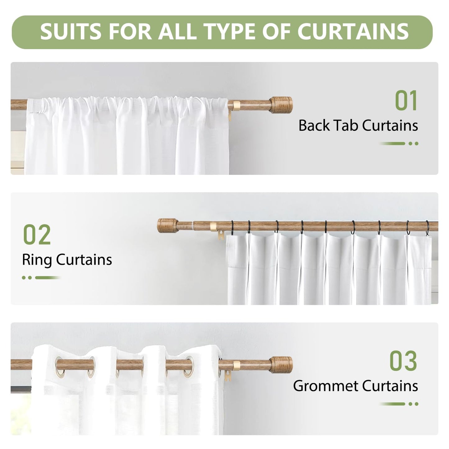 Curtain Rods 30-60 Inch, Adjustable Black Curtain Rods for Windows 2 Pack | 5/8" Diameter for 30-54 Inch Windows, Spliced Window Treatment Rod with Brackets, Long Small Rod for Bedroom, Living Room