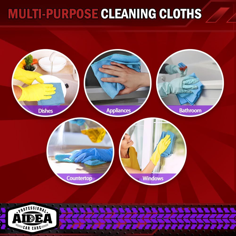 AIDEA Microfiber Cleaning Cloth-50PK, Microfiber Towels for Cars, 12×12" | Premium Wash Cloths, Dusting Cloth Cleaning Rags, Absorbent Towels for SUVs, House, Kitchen, Window, Cleaning Supplies
