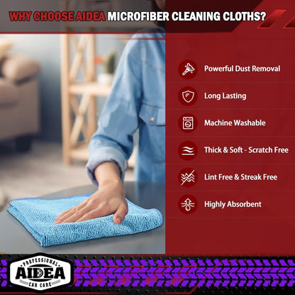 AIDEA Microfiber Cleaning Cloth-50PK, Microfiber Towels for Cars, 12×12" | Premium Wash Cloths, Dusting Cloth Cleaning Rags, Absorbent Towels for SUVs, House, Kitchen, Window, Cleaning Supplies