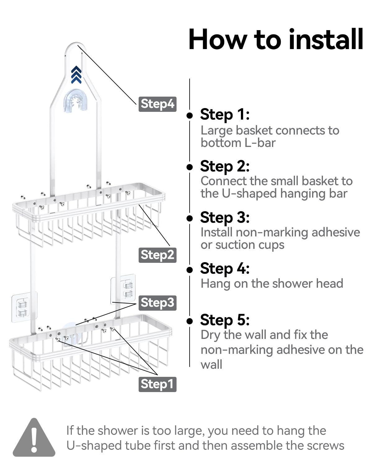 Never Rust Shower Caddy Hanging, Aluminum Shower Racks for Inside Shower, 3-Tier Shower Organizer Hanging Over Shower Head with Hooks and Soap Holder, Rose Gold