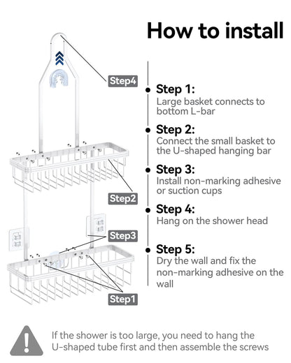 Never Rust Shower Caddy Hanging, Aluminum Shower Racks for Inside Shower, 3-Tier Shower Organizer Hanging Over Shower Head with Hooks and Soap Holder, Rose Gold