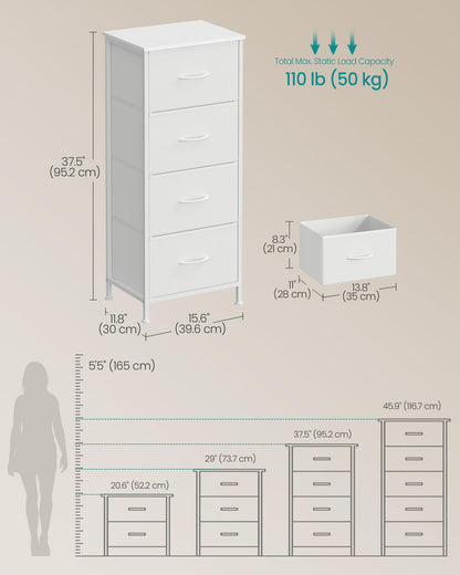 SONGMICS BELLAH Collection - Dresser for Bedroom, Chest of Drawers, Storage Organizer Unit, Closet, Entryway, Steel, 4 Drawers, Modern, Ink Black and Ebony Black ULGS314B01S