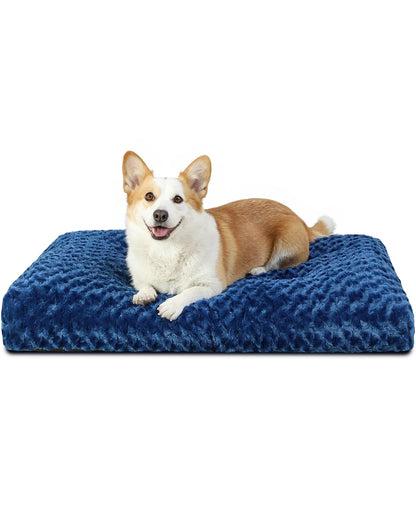 KSIIA Washable Dog Bed Medium Size Dog Crate Bed Plush Pet Mat 35"x23" Gray | Deluxe Plush Comfy Kennel Pad, Anti-Slip Bottom,Deep Sleeping Mat for Medium Dogs,Machine Washable for Easy Cleaning