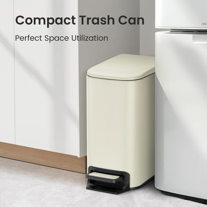 Cesun Small Bathroom Trash Can with Lid, 1.6 Gal, Soft Close, Sage Green | Step pedal soft close, Slim 5.9in fits narrow spaces, Stainless steel, Anti-fingerprint, Removable inner bucket, Odor seal