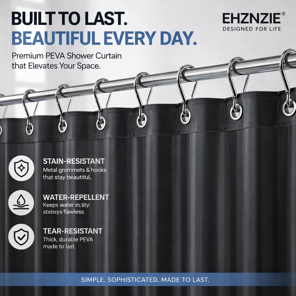 EHZNZIE White Shower Curtain Liner 72x72, PEVA Waterproof Bath Curtain, No Chemical Smell, 3 Weighted Magnets, Durable with Rustproof Metal Grommets