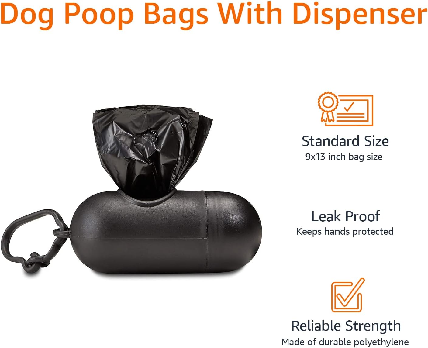 Amazon Basics Dog Poop Leak Proof Bags with Dispenser and Leash Clip, Unscented, 13" x 9" Large Size, 300 Count