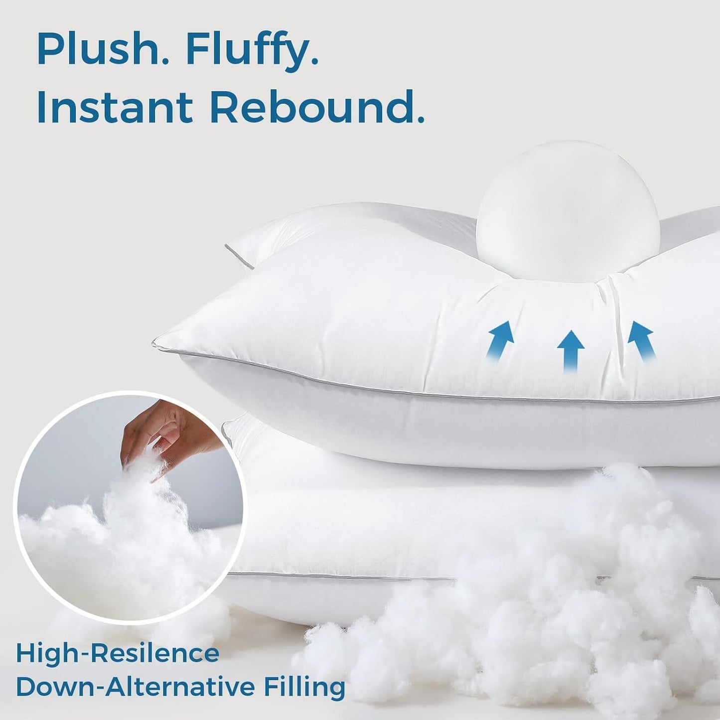 Sasttie Firm Pillows Queen Size Set of 2, Bed Pillows for Side, Back, and Stomach Sleepers - Oeko-Tex Certified Down Alternative Plump Filling - Hotel Quality and Machine Washable, 2 Pack