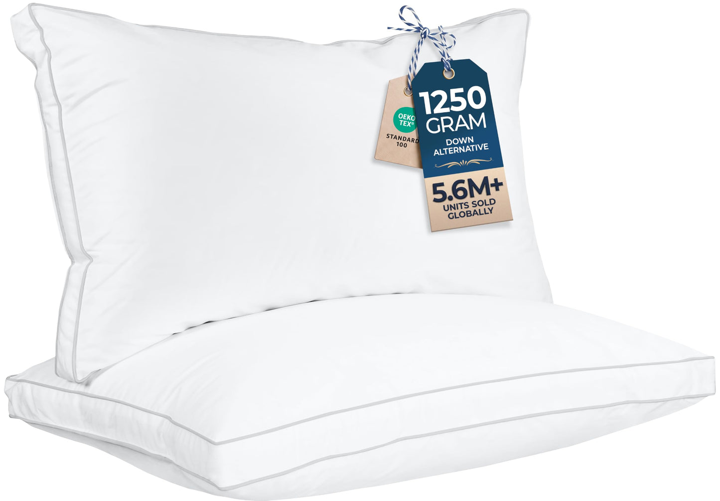 Utopia Bedding Gusset Bed Pillow, Hotel Pillows Queen Size Set of 2, White | Cotton Blended Down alternative pillows for sleeping, soft fluffy cooling comfort for Back, side & stomach sleepers, 2 pack