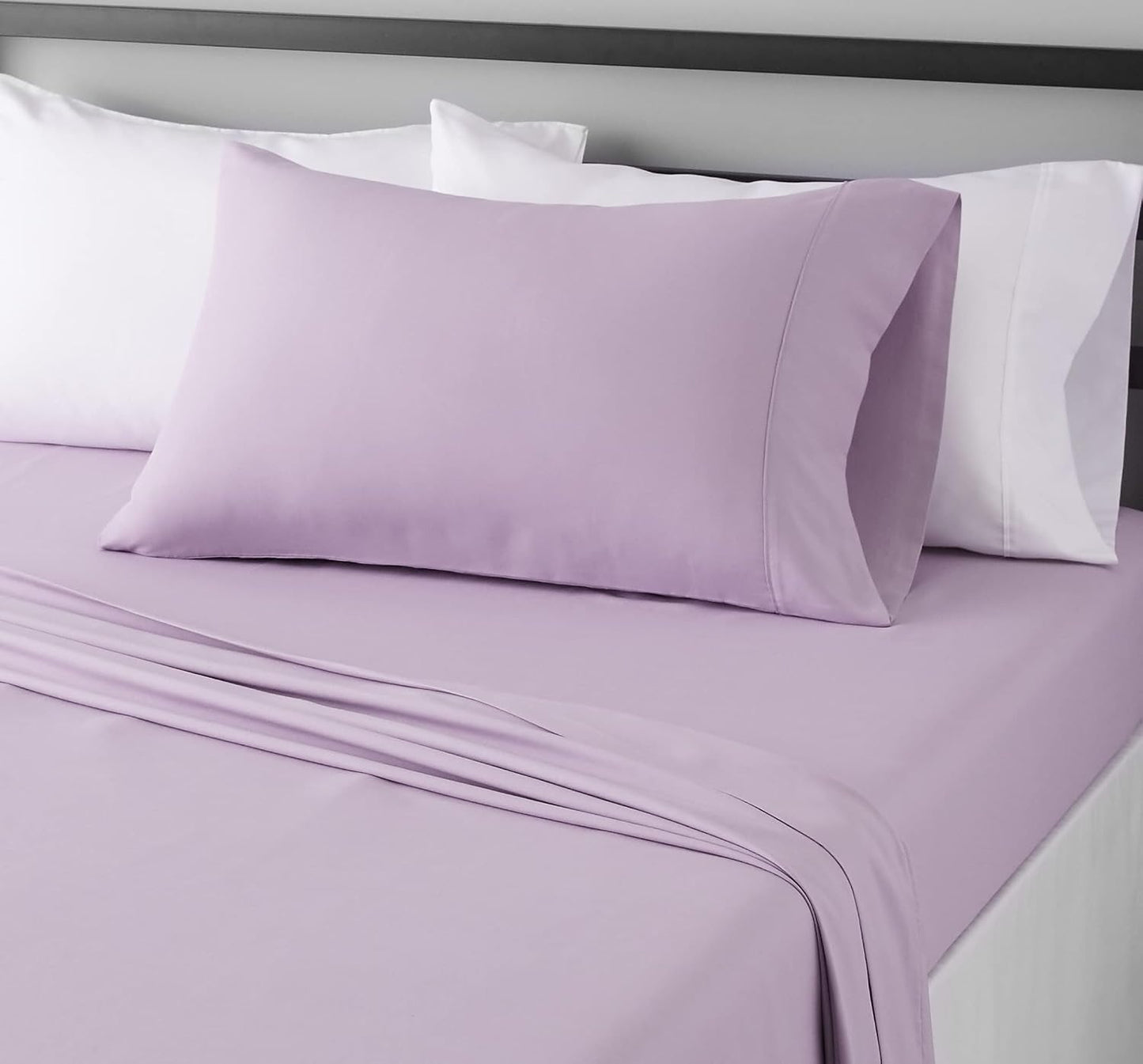Amazon Basics Lightweight Super Soft Breathable Wrinkle-Resistant Microfiber 4-Piece Bed Sheet Set with 14-Inch Deep Pockets, Queen, Bright White, Solid