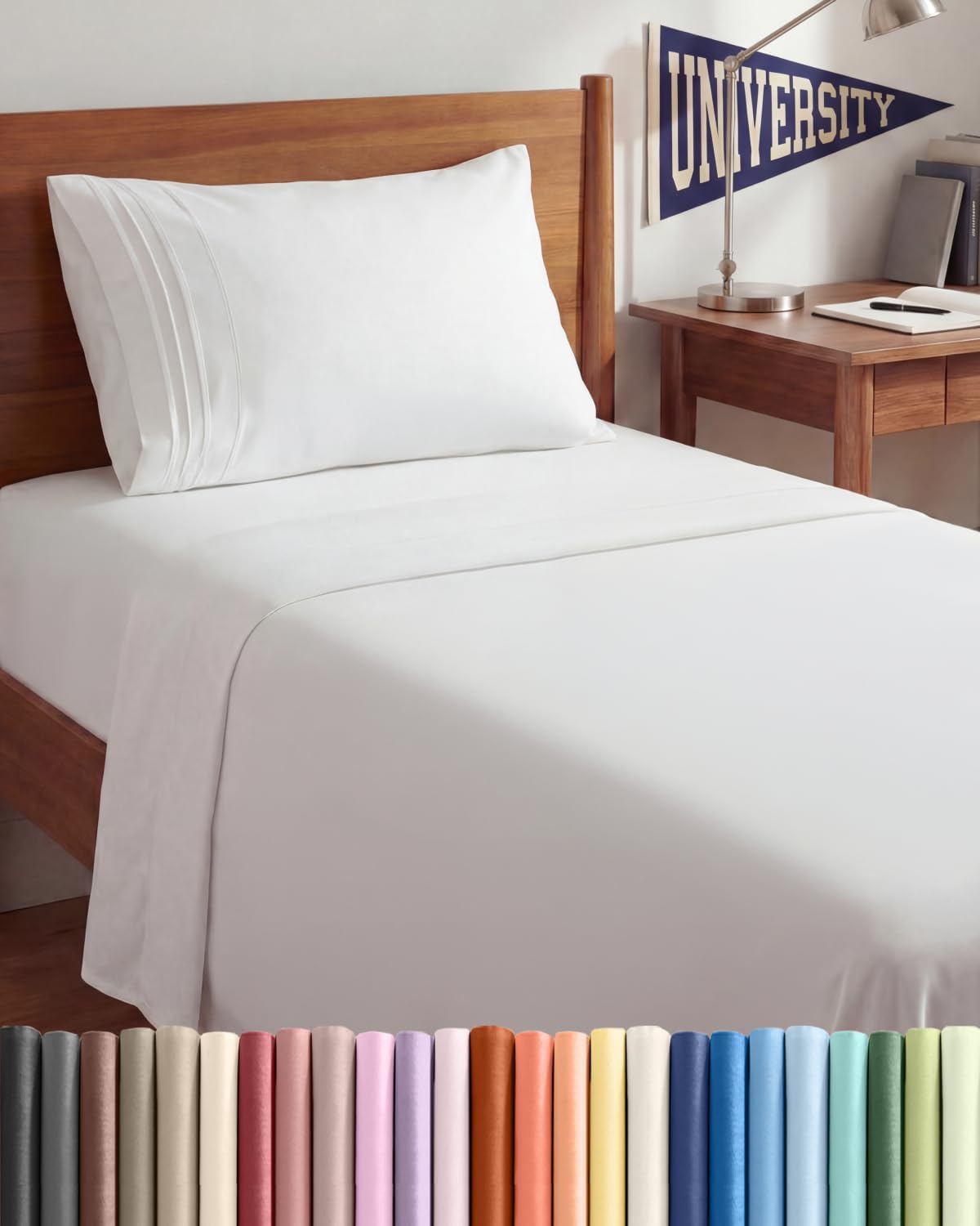 Twin XL 3 Piece Sheet Set - College Dorm Room Essentials - White | Deep Pocket Bed Sheets for Women, Men, Teens & Students, Soft, Cooling, Breathable & Wrinkle Free, Oeko-Tex Bed Sheet Set