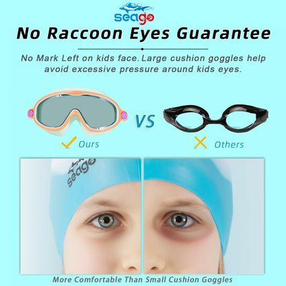 Seago Swim Goggles 2 Pack Anti-Fog Anti-UV Wide View Swimming Goggles for Kids 3-14