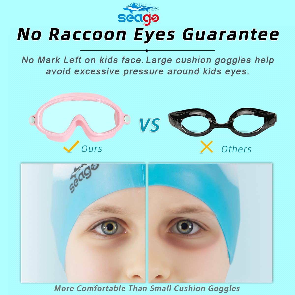 Seago Swim Goggles 2 Pack Anti-Fog Anti-UV Wide View Swimming Goggles for Kids 3-14