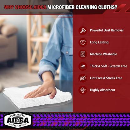 AIDEA Microfiber Cleaning Cloth-50PK, Microfiber Towels for Cars, 12×12" | Premium Wash Cloths, Dusting Cloth Cleaning Rags, Absorbent Towels for SUVs, House, Kitchen, Window, Cleaning Supplies