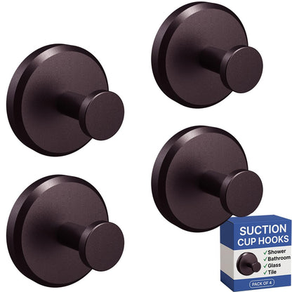 HOME SO Suction Cup Hooks for Shower & Bathroom Towel Holder 2-Pack Black | Waterproof Rustproof Organizer Hook Hanging Loofah Robe Coat Bath Accessories on Tile Glass Door Mirror + Optional 3M Disc