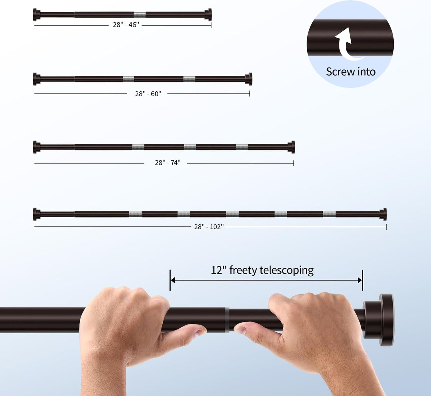 Mcrbeay Shower Curtain Rod, 1" Diameter Heavy Duty Tension Shower Rod | Adjustable 28-74 inch Non Slip No Drill Spring Tension Rod For Bathroom, Shower Stall, No Rust, Bronze