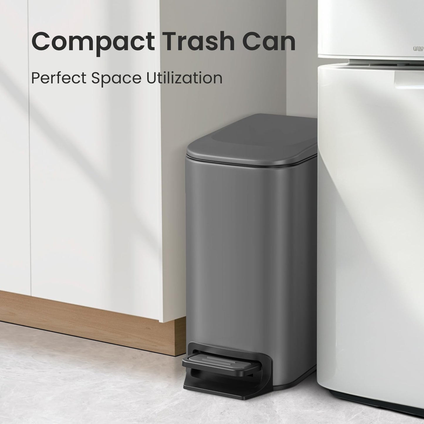 Cesun Small Bathroom Trash Can with Lid, 1.6 Gal, Soft Close, Sage Green | Step pedal soft close, Slim 5.9in fits narrow spaces, Stainless steel, Anti-fingerprint, Removable inner bucket, Odor seal