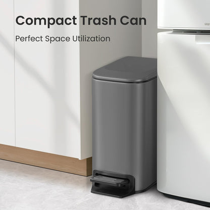 Cesun Small Bathroom Trash Can with Lid, 1.6 Gal, Soft Close, Sage Green | Step pedal soft close, Slim 5.9in fits narrow spaces, Stainless steel, Anti-fingerprint, Removable inner bucket, Odor seal