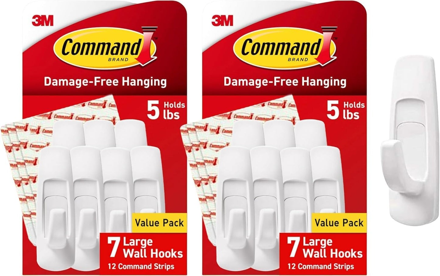 Command Large Utility Hooks, 7-Hooks, 12-Strips, Organize Damage-Free | Damage-Free Hanging Wall Hooks with Adhesive Strips, No Tools Adhesive Hooks for Hanging Decor, Holds up to 5 lb