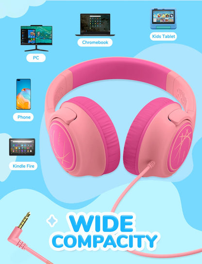 iClever C371 Kids Headphones with Cord for School Boys Girls Travel Gift | SafeSound Tech3.0, Stereo Sound, 3.5mm Jack, Foldable, Durable Headband, Safe Wired Headphones for Kids, Powder Blue