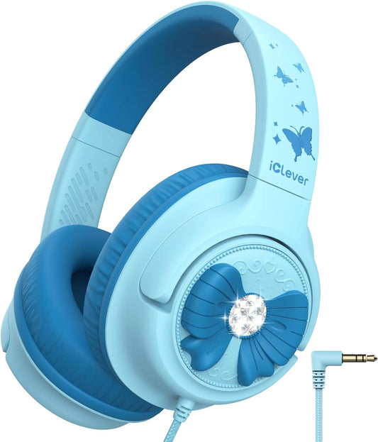 iClever C371 Kids Headphones with Cord for School Boys Girls Travel Gift | SafeSound Tech3.0, Stereo Sound, 3.5mm Jack, Foldable, Durable Headband, Safe Wired Headphones for Kids, Powder Blue