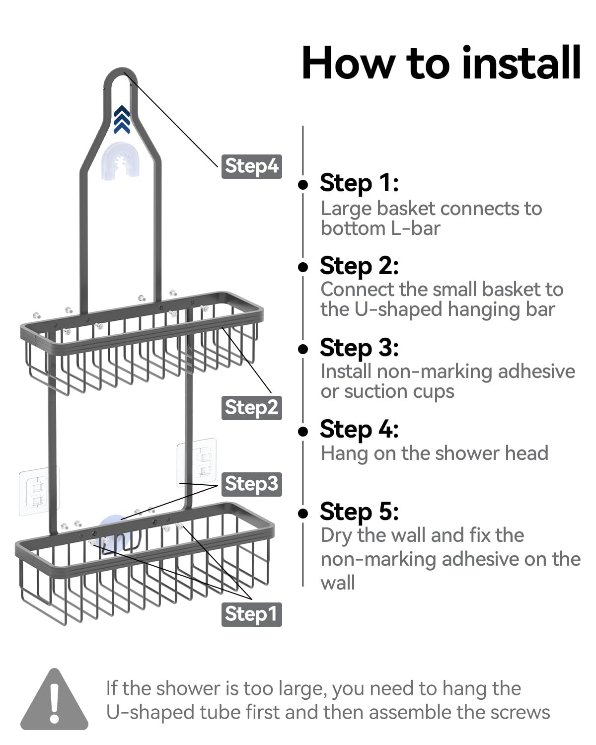 Never Rust Shower Caddy Hanging, Aluminum Shower Racks for Inside Shower, 3-Tier Shower Organizer Hanging Over Shower Head with Hooks and Soap Holder, Rose Gold