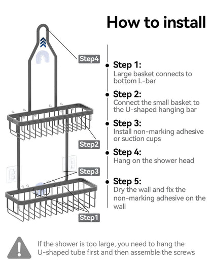 Never Rust Shower Caddy Hanging, Aluminum Shower Racks for Inside Shower, 3-Tier Shower Organizer Hanging Over Shower Head with Hooks and Soap Holder, Rose Gold