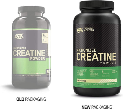 Optimum Nutrition Creatine, Micronized Creatine Monohydrate Powder, Supports Strength & Recovery, Banned Substance Tested, Unflavored, 5g per Serving, 60 Servings | 5g Micronized Creatine Monohydrate Powder Per Serving, Supports Muscle Strength & Power, E