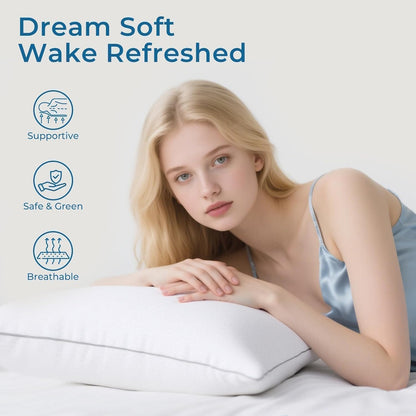 Sasttie Firm Pillows Queen Size Set of 2, Bed Pillows for Side, Back, and Stomach Sleepers - Oeko-Tex Certified Down Alternative Plump Filling - Hotel Quality and Machine Washable, 2 Pack