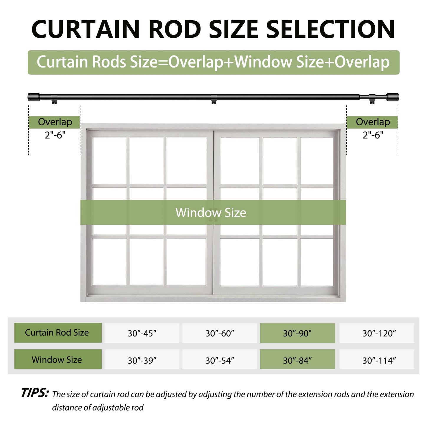 Curtain Rods 30-60 Inch, Adjustable Black Curtain Rods for Windows 2 Pack | 5/8" Diameter for 30-54 Inch Windows, Spliced Window Treatment Rod with Brackets, Long Small Rod for Bedroom, Living Room