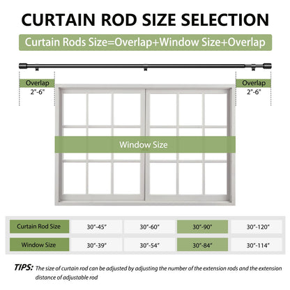 Curtain Rods 30-60 Inch, Adjustable Black Curtain Rods for Windows 2 Pack | 5/8" Diameter for 30-54 Inch Windows, Spliced Window Treatment Rod with Brackets, Long Small Rod for Bedroom, Living Room
