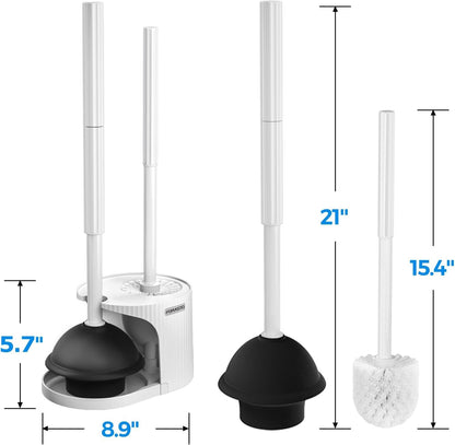 FORASTO 2in1 Toilet Brush and Plunger Set - Bathroom Bowl Holder Combo | 21" Extended, Apartment Must Haves, Accessories Decor, Essentials, New Home Storage, Scrubbing Tools, Washing Supplies, Black