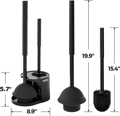 FORASTO 2in1 Toilet Brush and Plunger Set - Bathroom Bowl Holder Combo | 21" Extended, Apartment Must Haves, Accessories Decor, Essentials, New Home Storage, Scrubbing Tools, Washing Supplies, Black