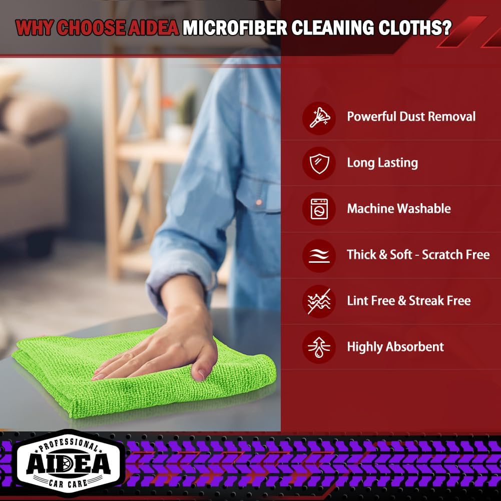AIDEA Microfiber Cleaning Cloth-50PK, Microfiber Towels for Cars, 12×12" | Premium Wash Cloths, Dusting Cloth Cleaning Rags, Absorbent Towels for SUVs, House, Kitchen, Window, Cleaning Supplies
