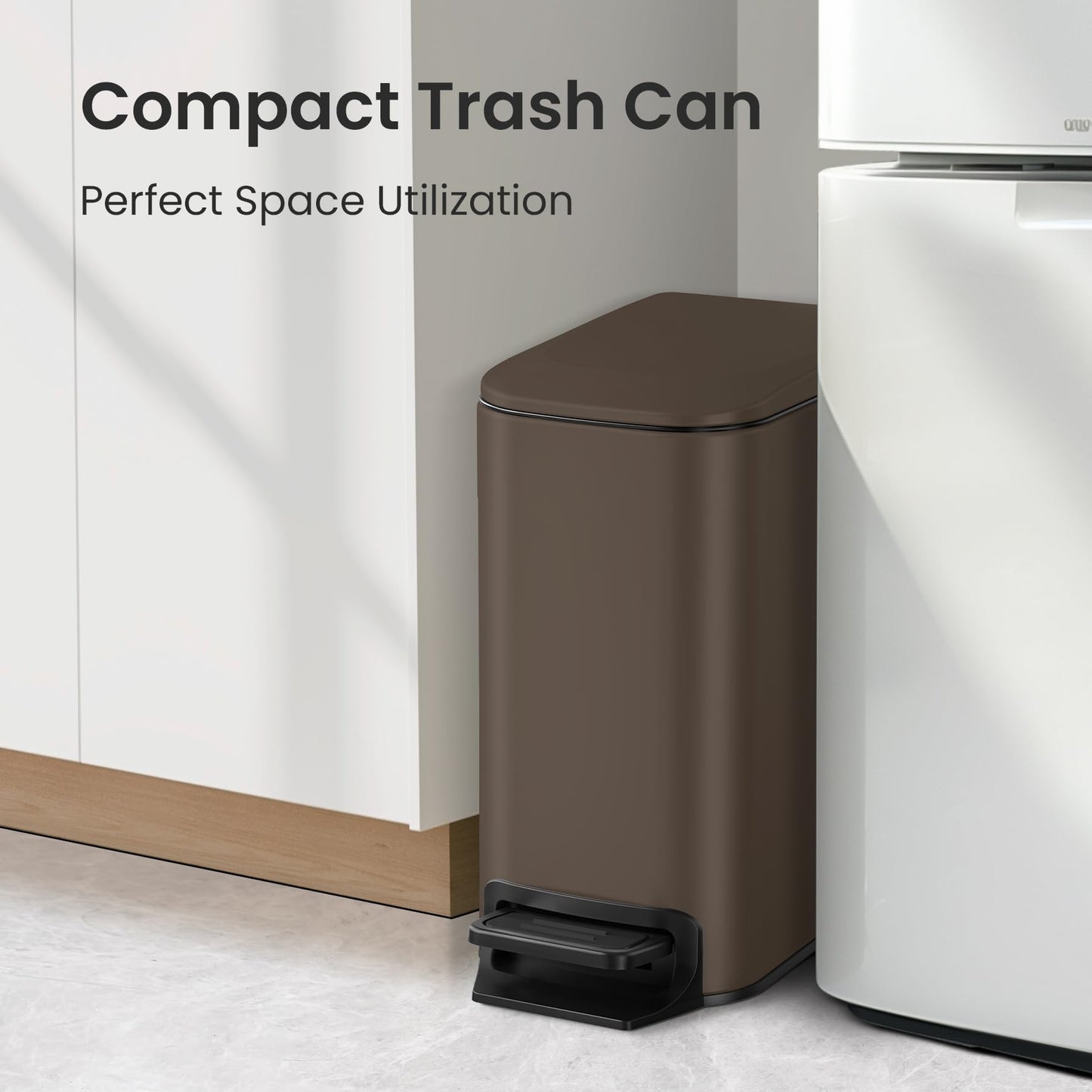Cesun Small Bathroom Trash Can with Lid, 1.6 Gal, Soft Close, Sage Green | Step pedal soft close, Slim 5.9in fits narrow spaces, Stainless steel, Anti-fingerprint, Removable inner bucket, Odor seal