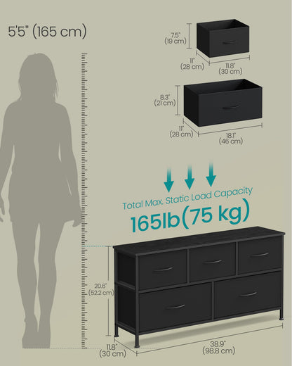 SONGMICS BELLAH Collection - Dresser for Bedroom, Chest of Drawers, Storage Organizer Unit, Closet, Entryway, Steel, 4 Drawers, Modern, Ink Black and Ebony Black ULGS314B01S