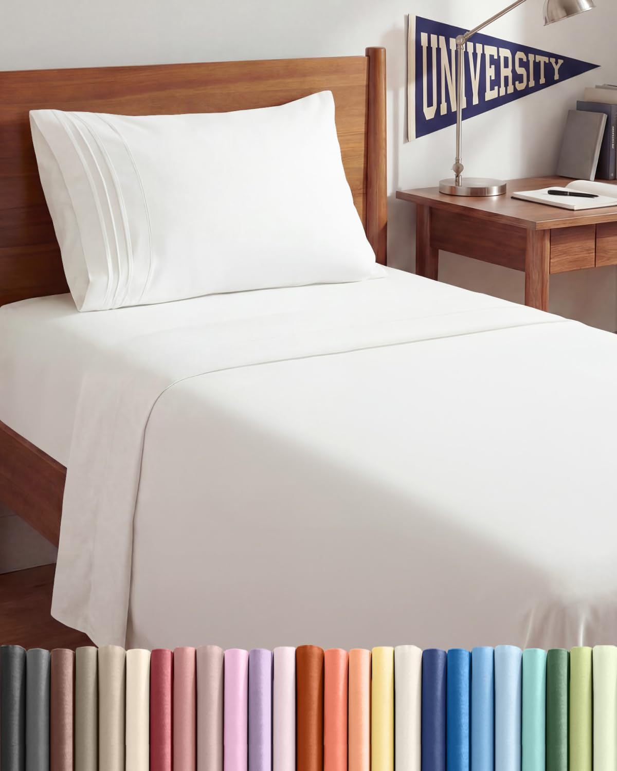 Twin XL 3 Piece Sheet Set - College Dorm Room Essentials - White | Deep Pocket Bed Sheets for Women, Men, Teens & Students, Soft, Cooling, Breathable & Wrinkle Free, Oeko-Tex Bed Sheet Set