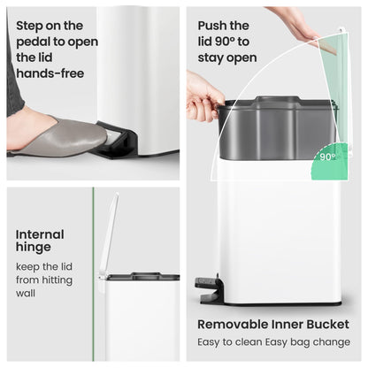 Cesun Small Bathroom Trash Can with Lid, 1.6 Gal, Soft Close, Sage Green | Step pedal soft close, Slim 5.9in fits narrow spaces, Stainless steel, Anti-fingerprint, Removable inner bucket, Odor seal