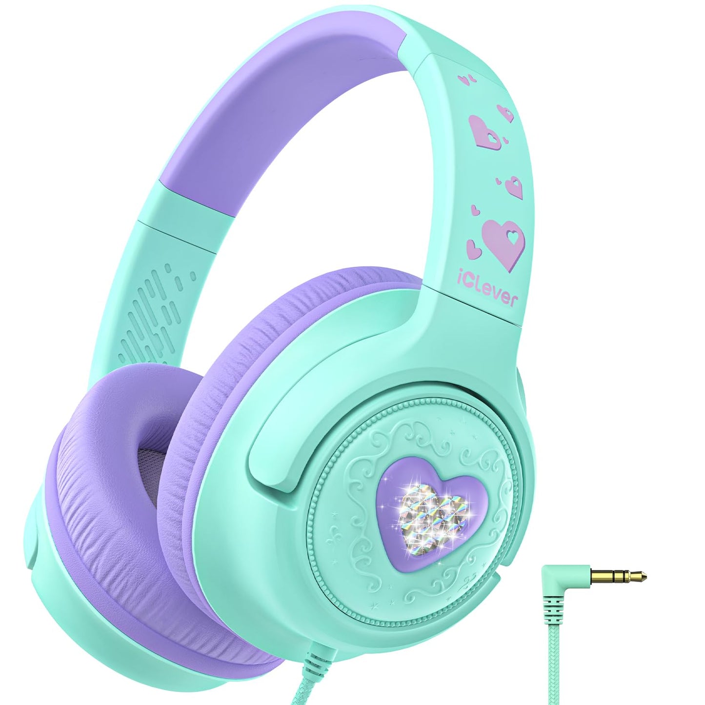 iClever C371 Kids Headphones with Cord for School Boys Girls Travel Gift | SafeSound Tech3.0, Stereo Sound, 3.5mm Jack, Foldable, Durable Headband, Safe Wired Headphones for Kids, Powder Blue