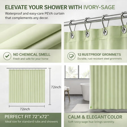 EHZNZIE White Shower Curtain Liner 72x72, PEVA Waterproof Bath Curtain, No Chemical Smell, 3 Weighted Magnets, Durable with Rustproof Metal Grommets