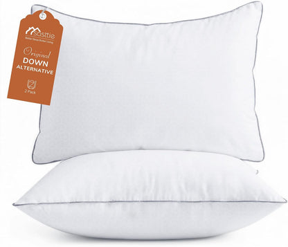 Sasttie Firm Pillows Queen Size Set of 2, Bed Pillows for Side, Back, and Stomach Sleepers - Oeko-Tex Certified Down Alternative Plump Filling - Hotel Quality and Machine Washable, 2 Pack