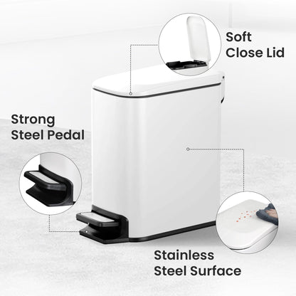 Cesun Small Bathroom Trash Can with Lid, 1.6 Gal, Soft Close, Sage Green | Step pedal soft close, Slim 5.9in fits narrow spaces, Stainless steel, Anti-fingerprint, Removable inner bucket, Odor seal