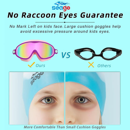 Seago Swim Goggles 2 Pack Anti-Fog Anti-UV Wide View Swimming Goggles for Kids 3-14