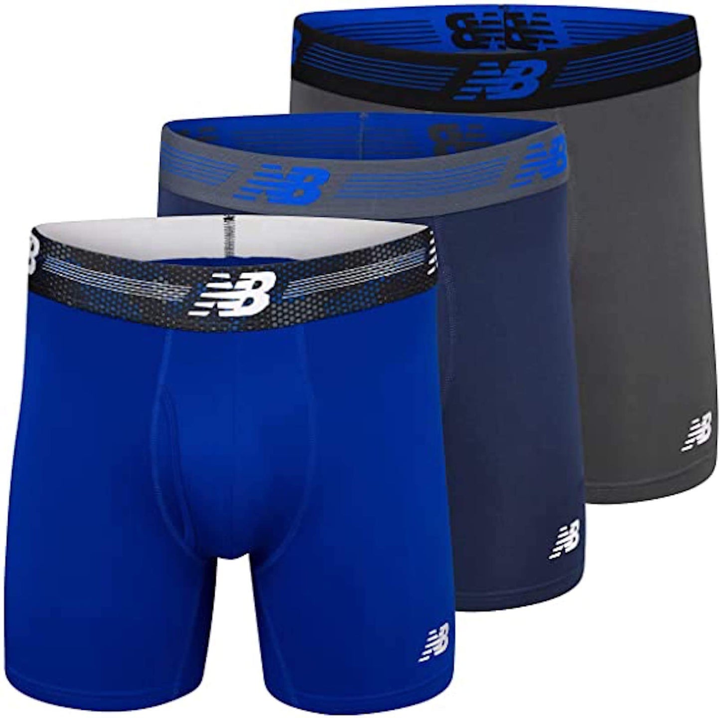 New Balance Men's Performance Boxer Briefs with Fly, Breathable Stretch Underwear, Moisture Wicking, Soft Waistband (3 Pack)