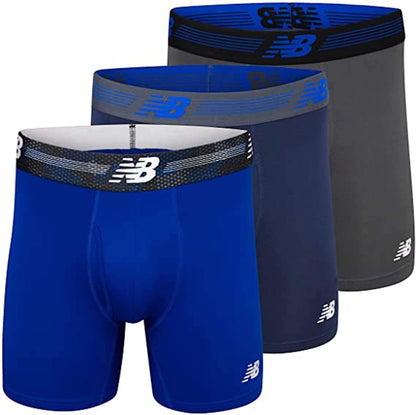 New Balance Men's Performance Boxer Briefs with Fly, Breathable Stretch Underwear, Moisture Wicking, Soft Waistband (3 Pack)
