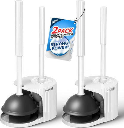 FORASTO 2in1 Toilet Brush and Plunger Set - Bathroom Bowl Holder Combo | 21" Extended, Apartment Must Haves, Accessories Decor, Essentials, New Home Storage, Scrubbing Tools, Washing Supplies, Black
