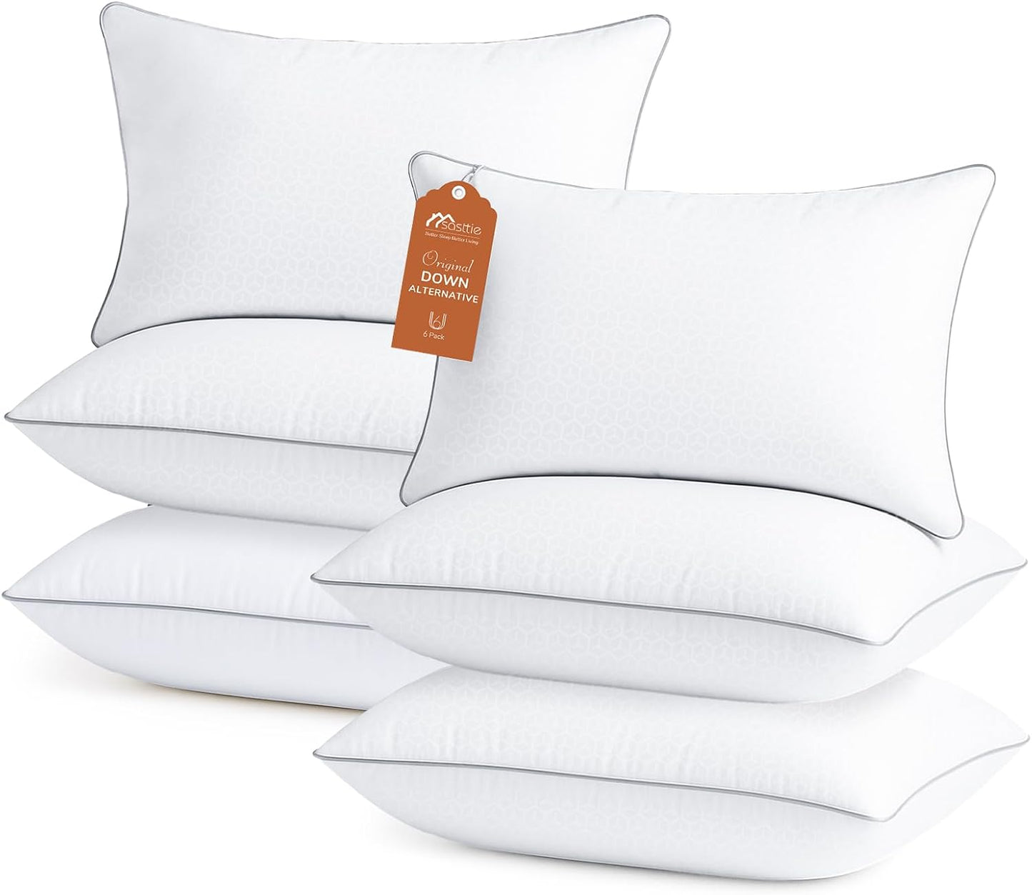 Sasttie Firm Pillows Queen Size Set of 2, Bed Pillows for Side, Back, and Stomach Sleepers - Oeko-Tex Certified Down Alternative Plump Filling - Hotel Quality and Machine Washable, 2 Pack
